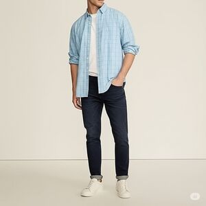 IZOD  light blue / dark blue plaid dressy to casual long sleeve shirt